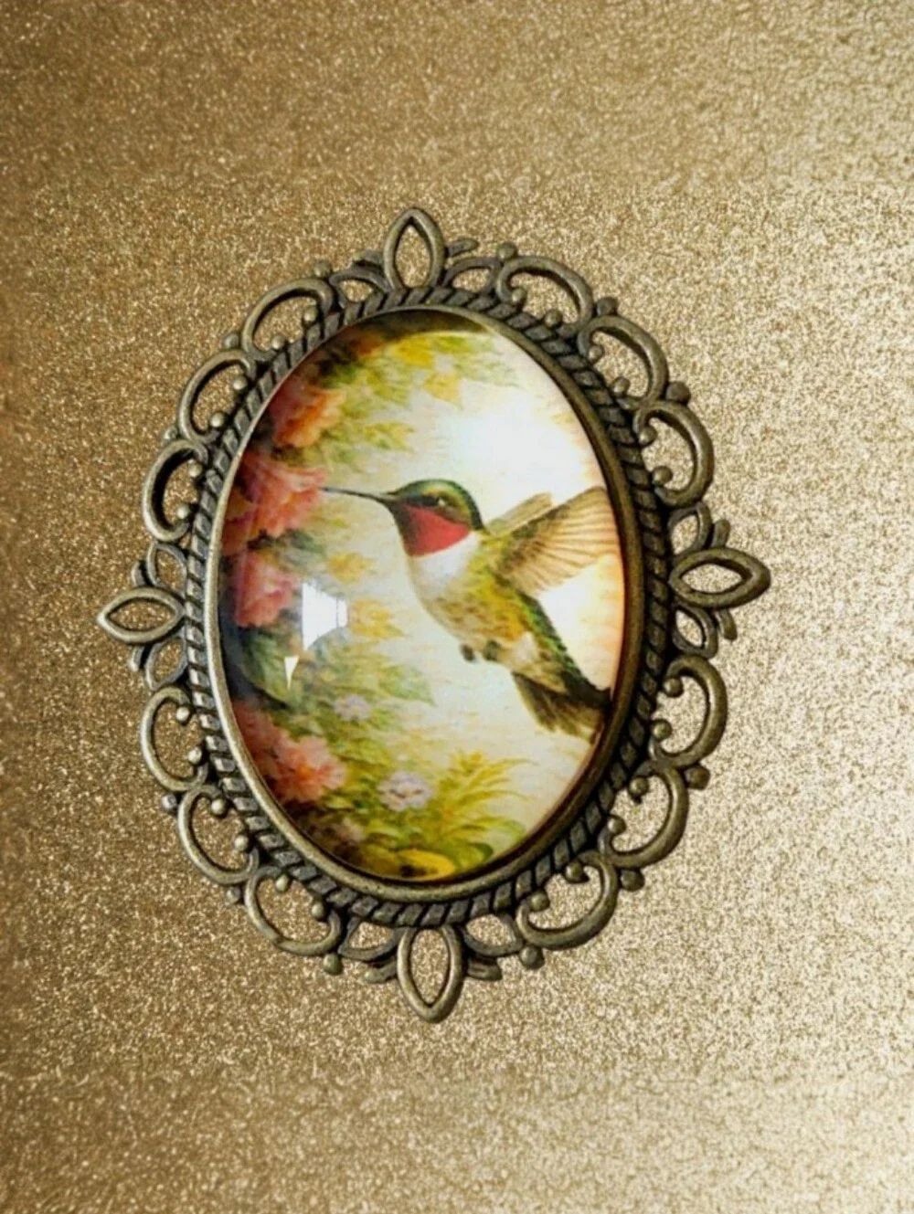 Hummingbird Oval Portrait Brooch